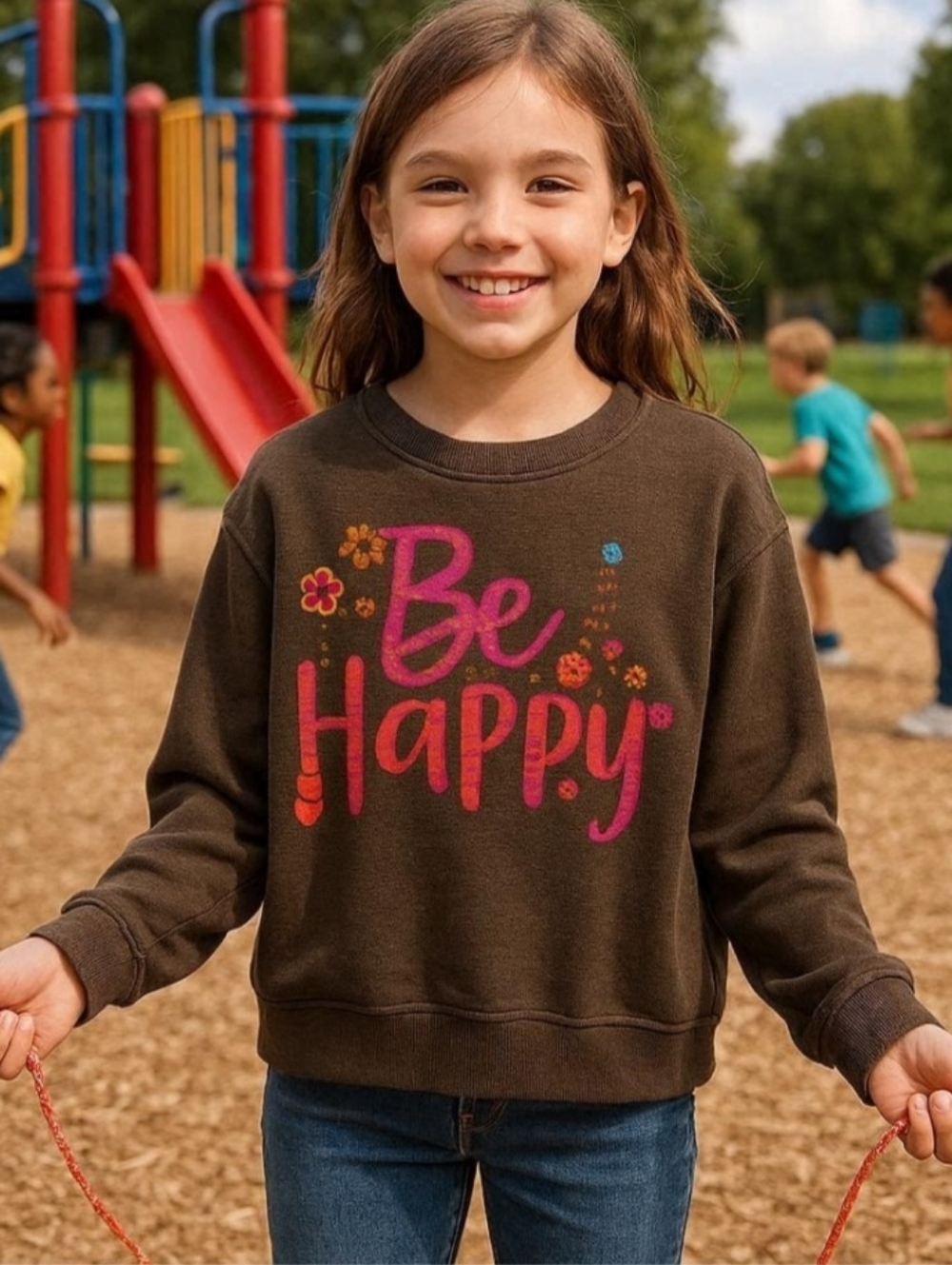 NATURAL LIFE  " BE HAPPY" FLORAL SIDE POCKETS SWEATSHIRT. SIZE 10-12. GIRL'S.
